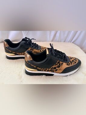 Michael Kors Black & Gold Leopard Accent Sneakers - Size 8.5